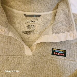 L.L.Bean Heathered Cream Snap-Front Pullover